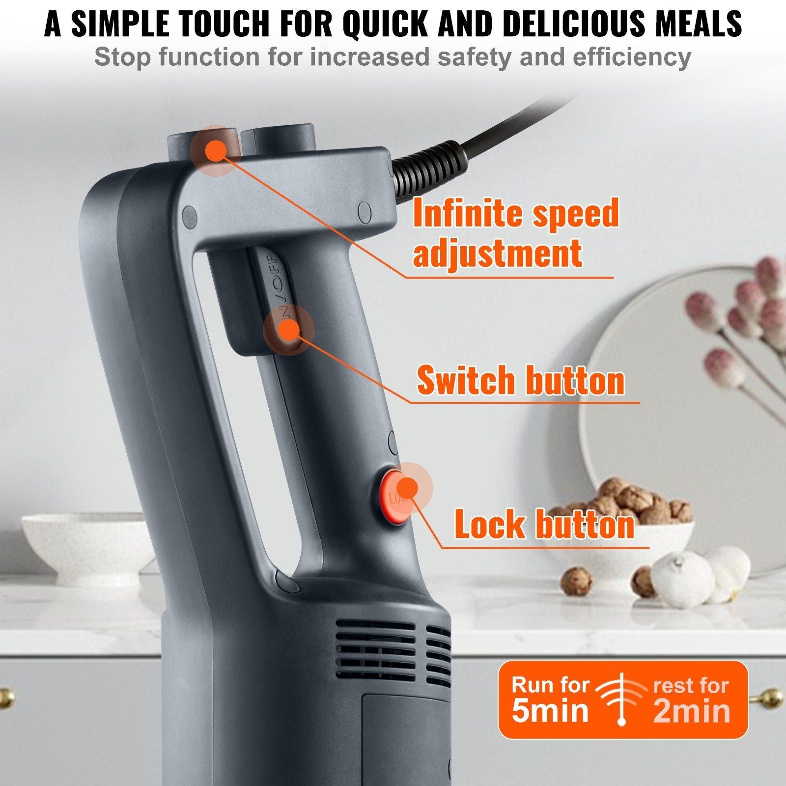 VEVOR Commercial Immersion Blender, 750W 12" Heavy Duty Hand Mixer, Variable Speed Kitchen Stick Mixer with 304 Stainless Steel Blade, Multi-Purpose Portable Mixer for Soup, Smoothie, Puree, Baby Food EasyOptionXY LLC