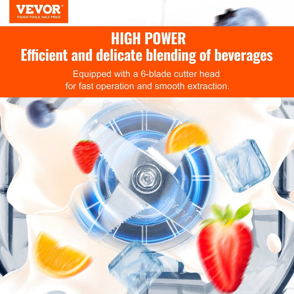 VEVOR Professional Blender with Shield, Commercial Countertop Blenders, 68 oz Glass Jar Blender Combo, Stainless Steel 9 Speed & 5 Functions Blender, for Shakes, Smoothies, Peree, and Crush Ice, White