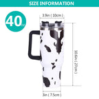 40oz 5D cowprint Insulated Tumbler With Handle And Straw Lid Portable Large Capacity water bottle, Heat preservation,304 Stainless Steel Cup For Outdoor Sports, Travel & Camping Birthday Gift