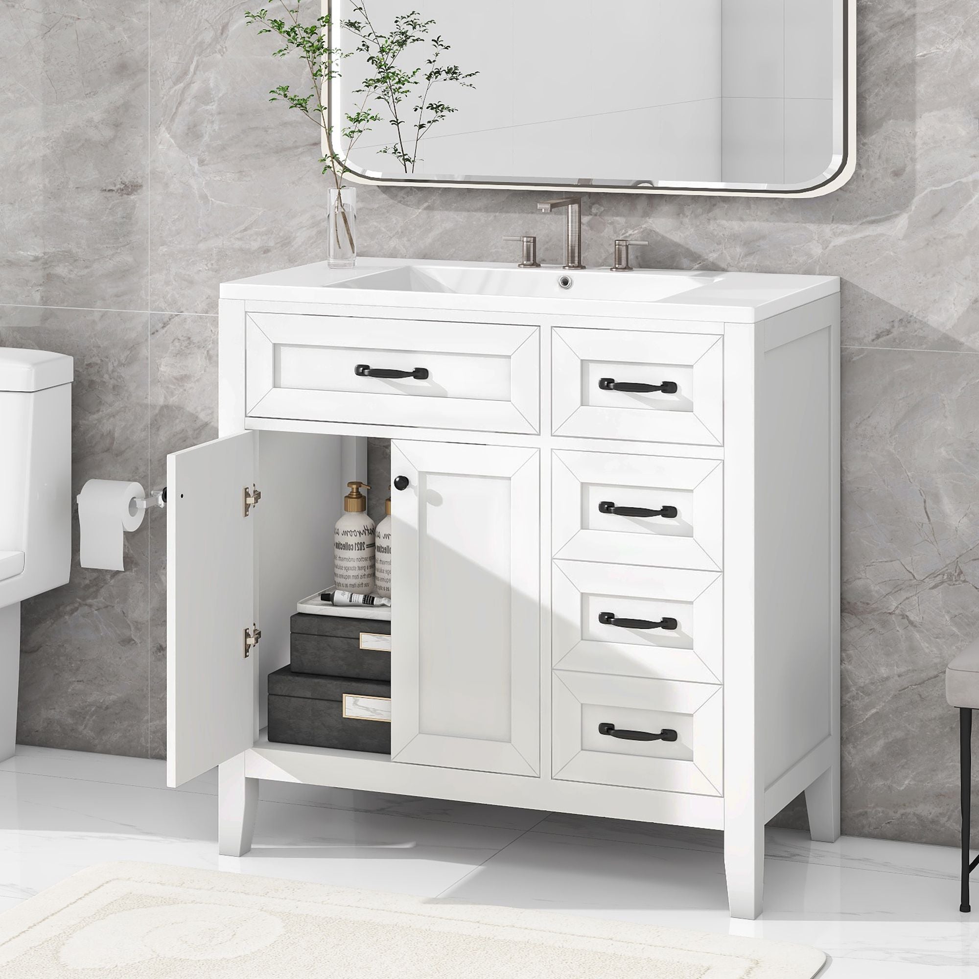 36\" Bathroom Vanity with Sink Combo, Black Bathroom Cabinet with Drawers, Solid Frame and MDF Board EasyOptionXY LLC