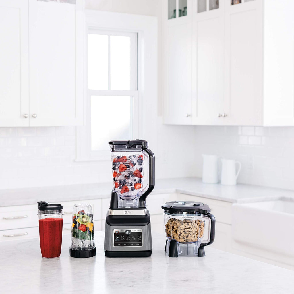 N inja BN801 Professional Plus Kitchen System, 1400 WP, 5 Functions for Smoothies, Chopping, Dough & More with Auto IQ, 72-oz.* Blender Pitcher, 64-oz. Processor Bowl, (2) 24-oz. To-Go Cups, Grey EasyOptionXY LLC