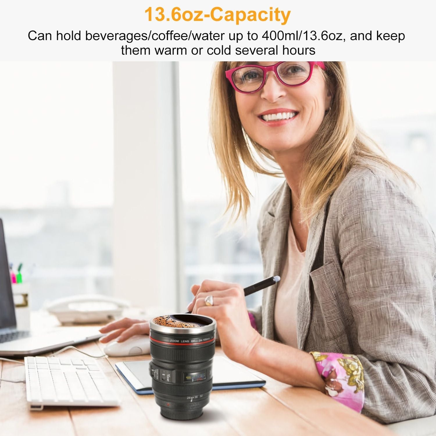 Camera Lens Coffee Mug Cup 13.6oz F ood-G rade Stainless Steel Travel Photography Insulated Mug for All Ages EasyOptionXY LLC