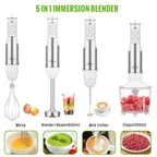 MOOKA FAMILY 5-in-1 Immersion Blender Set, 1100W 12-Speed Hand Stick Blender with 600ml Beaker, 500ml Food Processor, Egg Whisk, Milk Frother, White