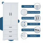 Tall Bathroom Storage Cabinet,Cabinet with Two Doors and Drawers,Adjustable Shelf,MDF Board,White