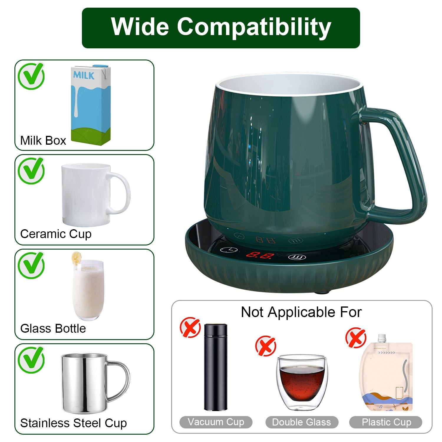 Desktop Electric Cup Warmer 8Hours Auto Off Overheating Protection Smart Timer Setting 2 Temperature Levels  Ceramic Heating Panel For Office Home EasyOptionXY LLC