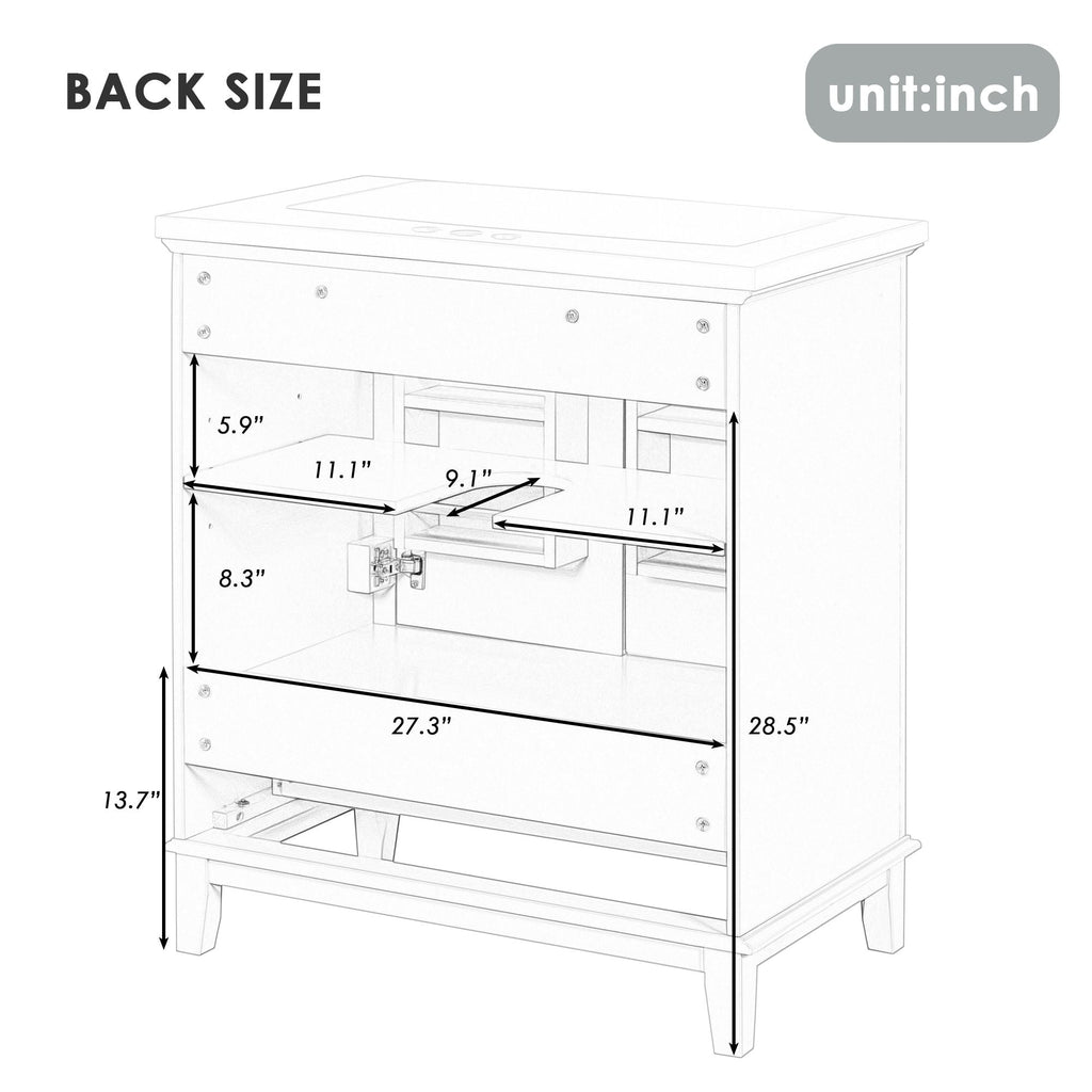 30\" Bathroom Vanity with Sink Combo, Multi-functional Bathroom Cabinet with Doors and Drawer, Solid Frame and MDF Board