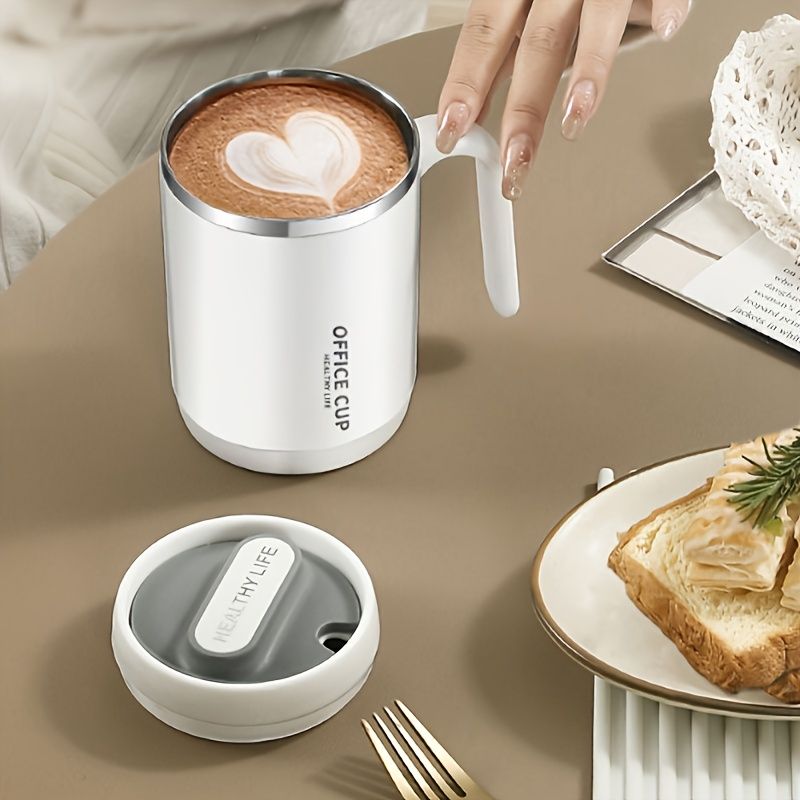 1pc Stainless Steel Cups With Lid; 16 Oz 304 Stainless Steel Tumblers Durable Coffee Mug With Splash Proof Sliding Lid; Drink With Lid Open; Non-Insulated Mug; Without Straw EasyOptionXY LLC