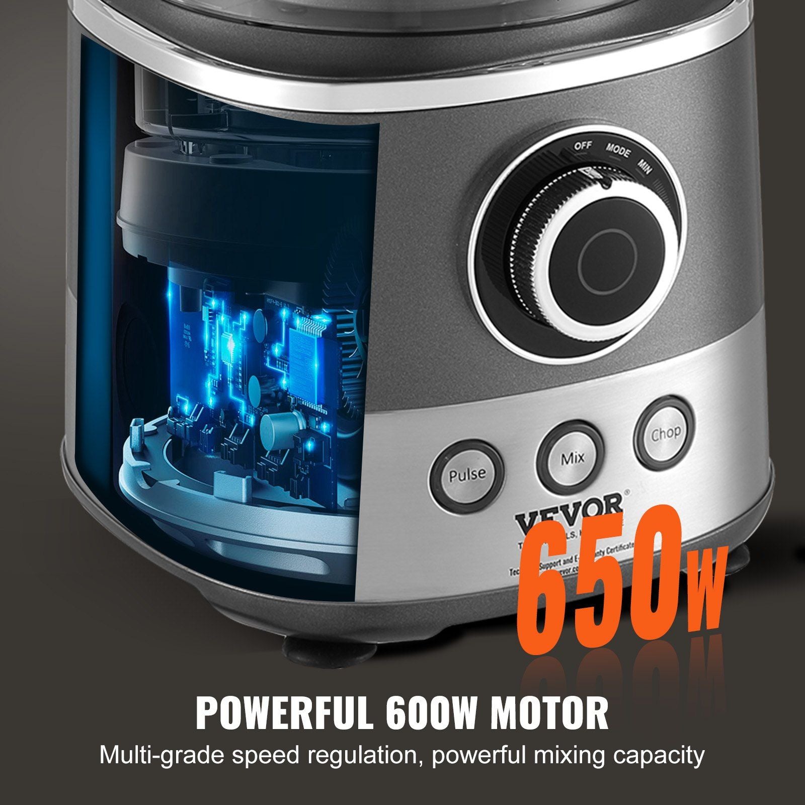 VEVOR Food Processor, 14-Cup Vegetable Chopper for Chopping, Mixing, Slicing, Puree, and Kneading Dough, 650 Watt Stainless Steel Blade Professional Electric Food Chopper, Easy Assembly & Clean, Gray EasyOptionXY LLC
