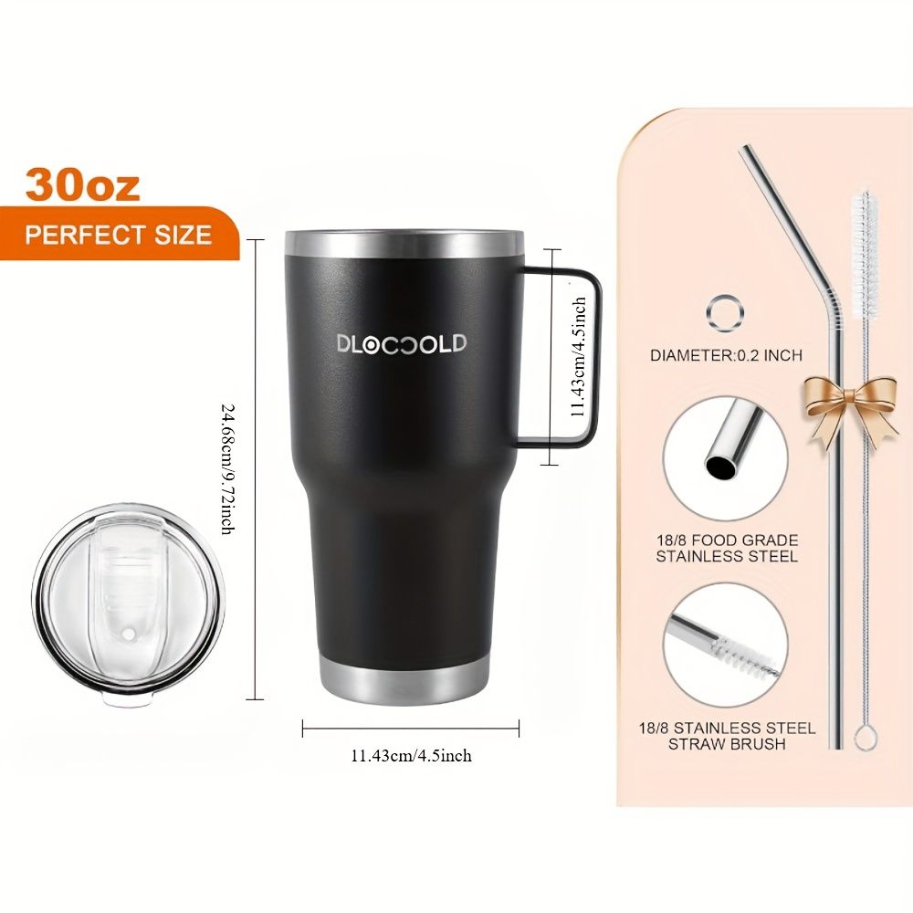 30 oz Tumbler with Handle, Stainless Steel Insulated Travel Coffee Mug with Lid and Straw, Thermal Coffee Cup for Hot&Cold Drinks, Spill Proof, Cup Holder Friendly, Dishwasher Safe, B PA F ree EasyOptionXY LLC