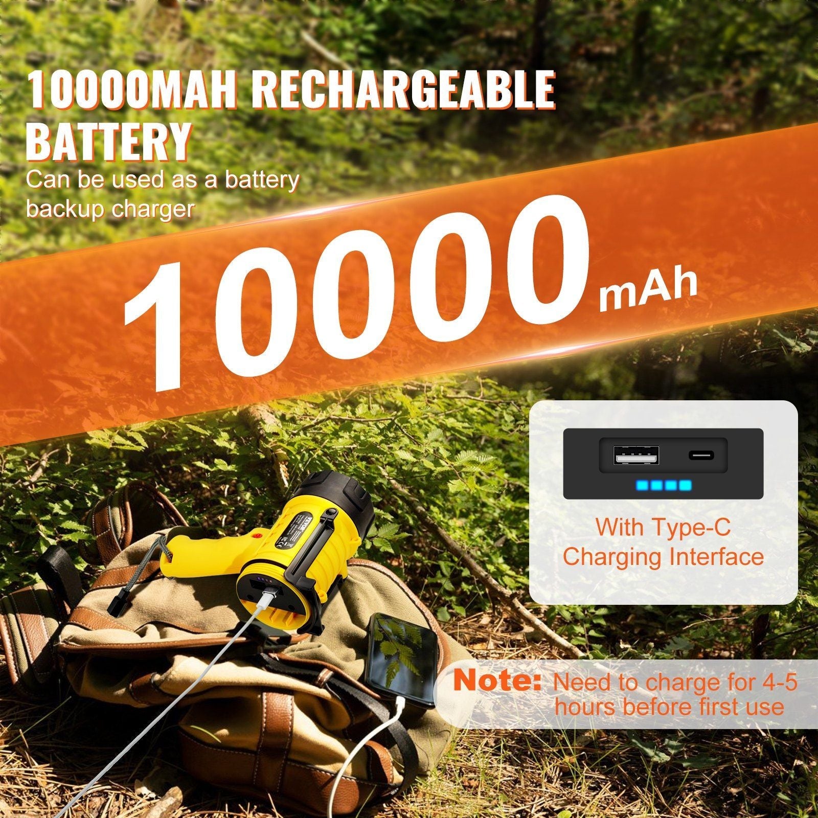 USB Super Bright Rechargeable Spotlight Flashlight 1000, 000LM Searchlight EasyOptionXY LLC