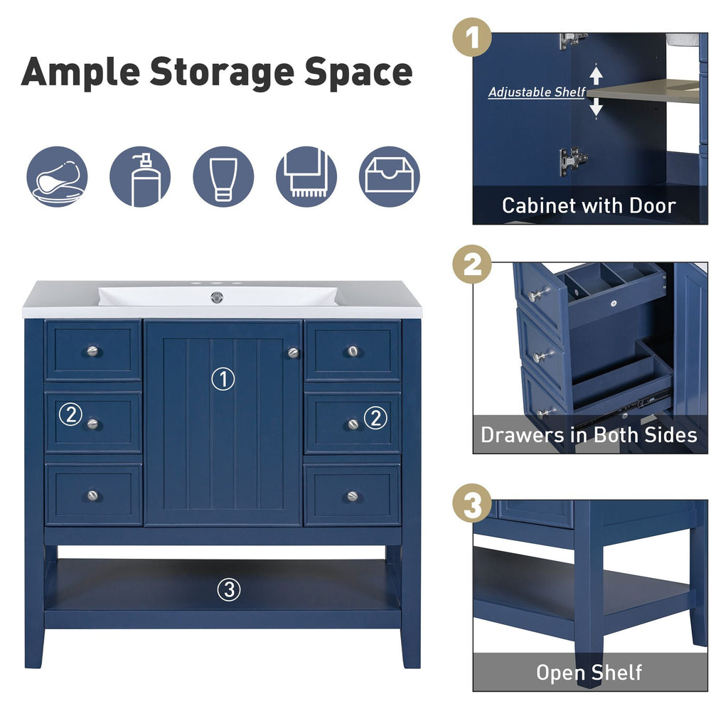 36\" Bathroom Vanity with Sink Combo, One Cabinet and Three Drawers, Solid Wood and MDF Board