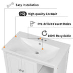 30" Bathroom Vanity with Sink, Bathroom Storage Cabinet with Doors and Drawers, Solid Wood Frame, Ceramic Sink