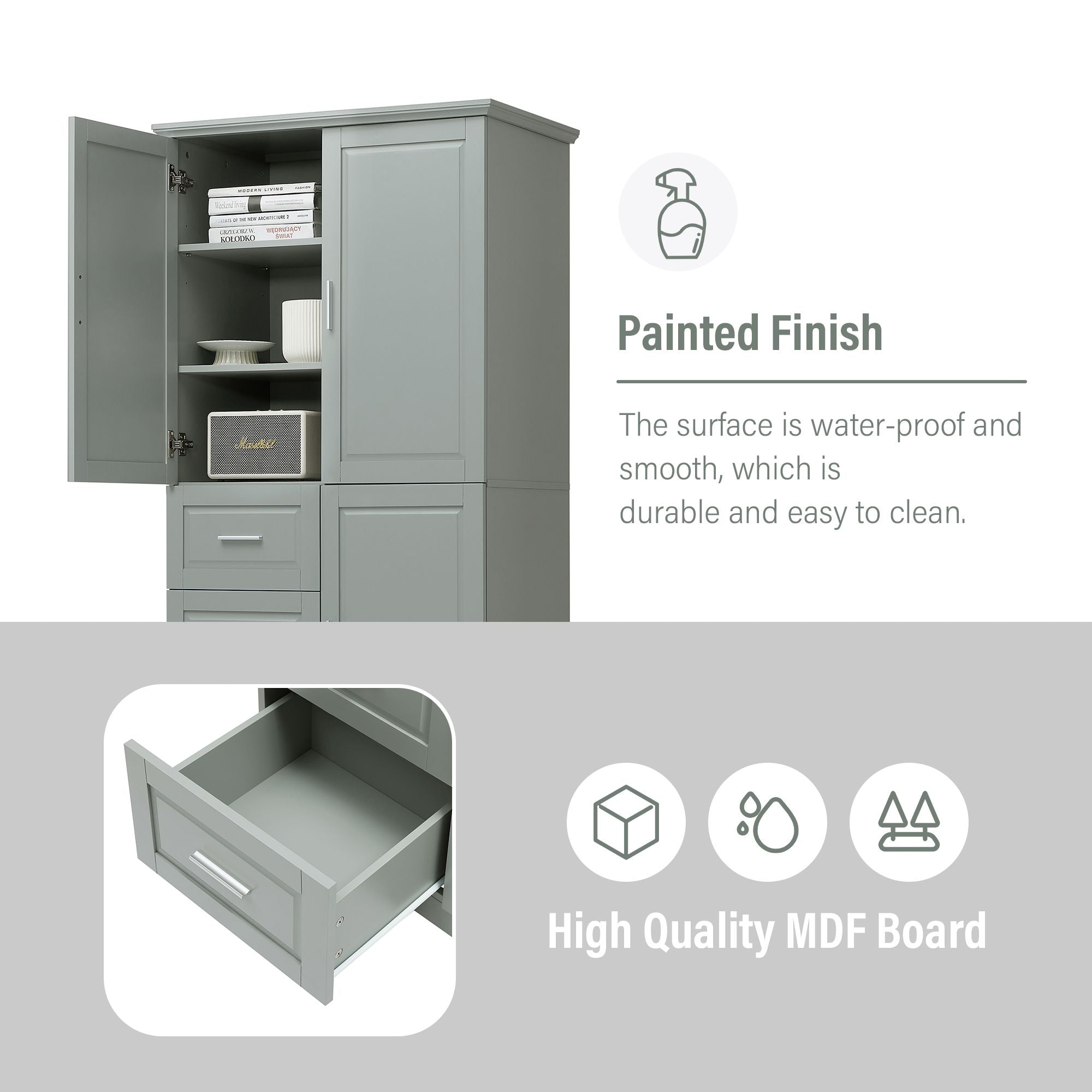 Tall and Wide Storage Cabinet with Doors for Bathroom/Office, Three Drawers
