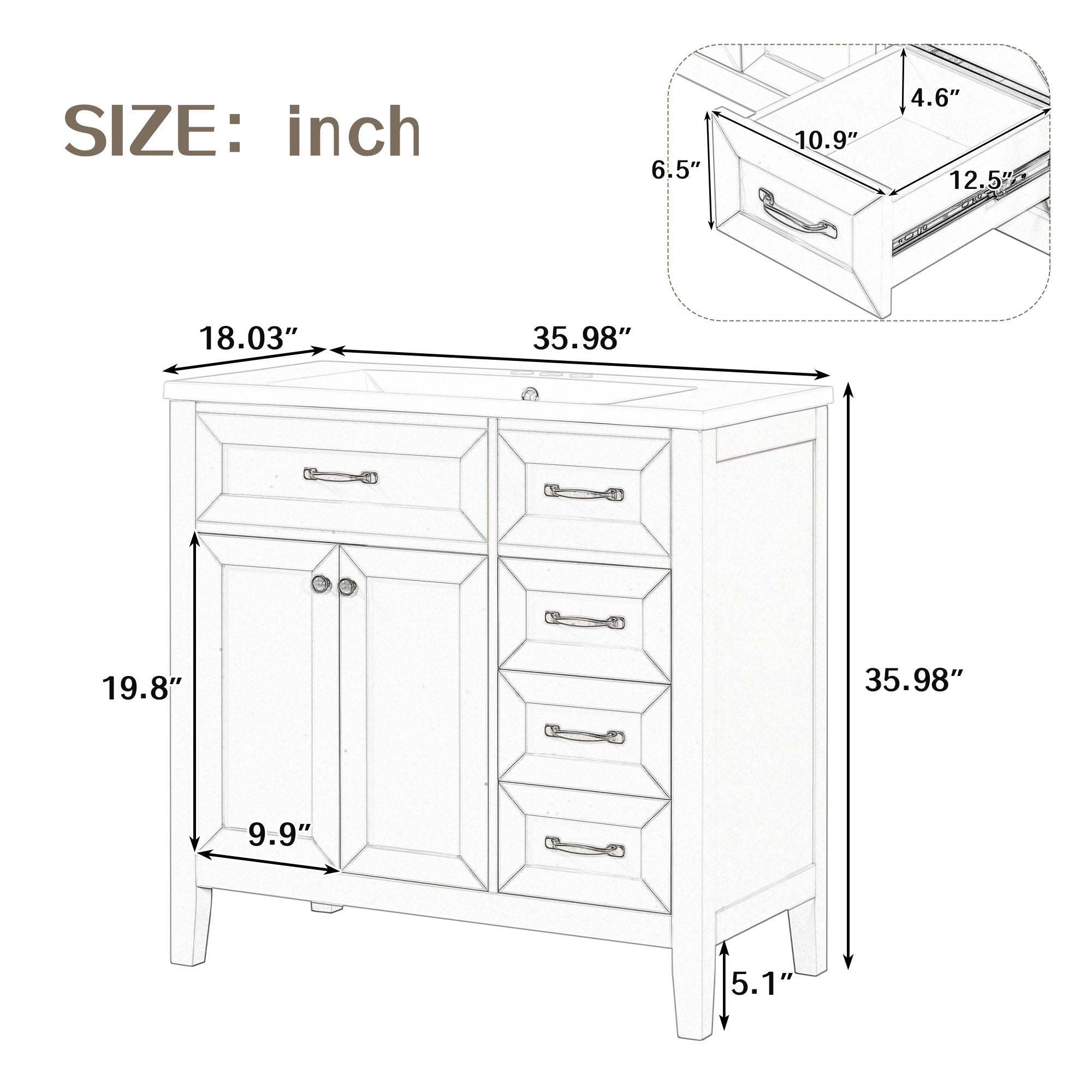 36\" Bathroom Vanity with Sink Combo, Black Bathroom Cabinet with Drawers, Solid Frame and MDF Board EasyOptionXY LLC