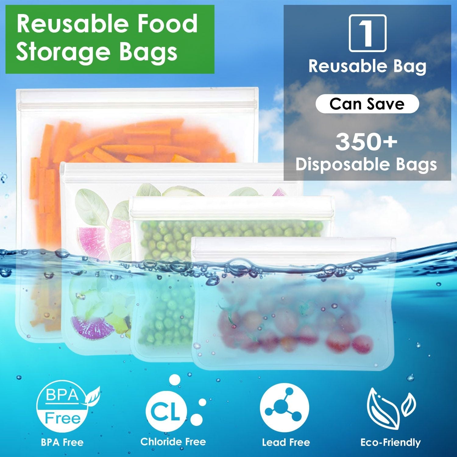 20Pcs Reusable Food Storage Bags 5 Sandwich Snack Gallon Quart Bag Leakproof B PA F ree Food Container Freezer Safe Lunch Bag