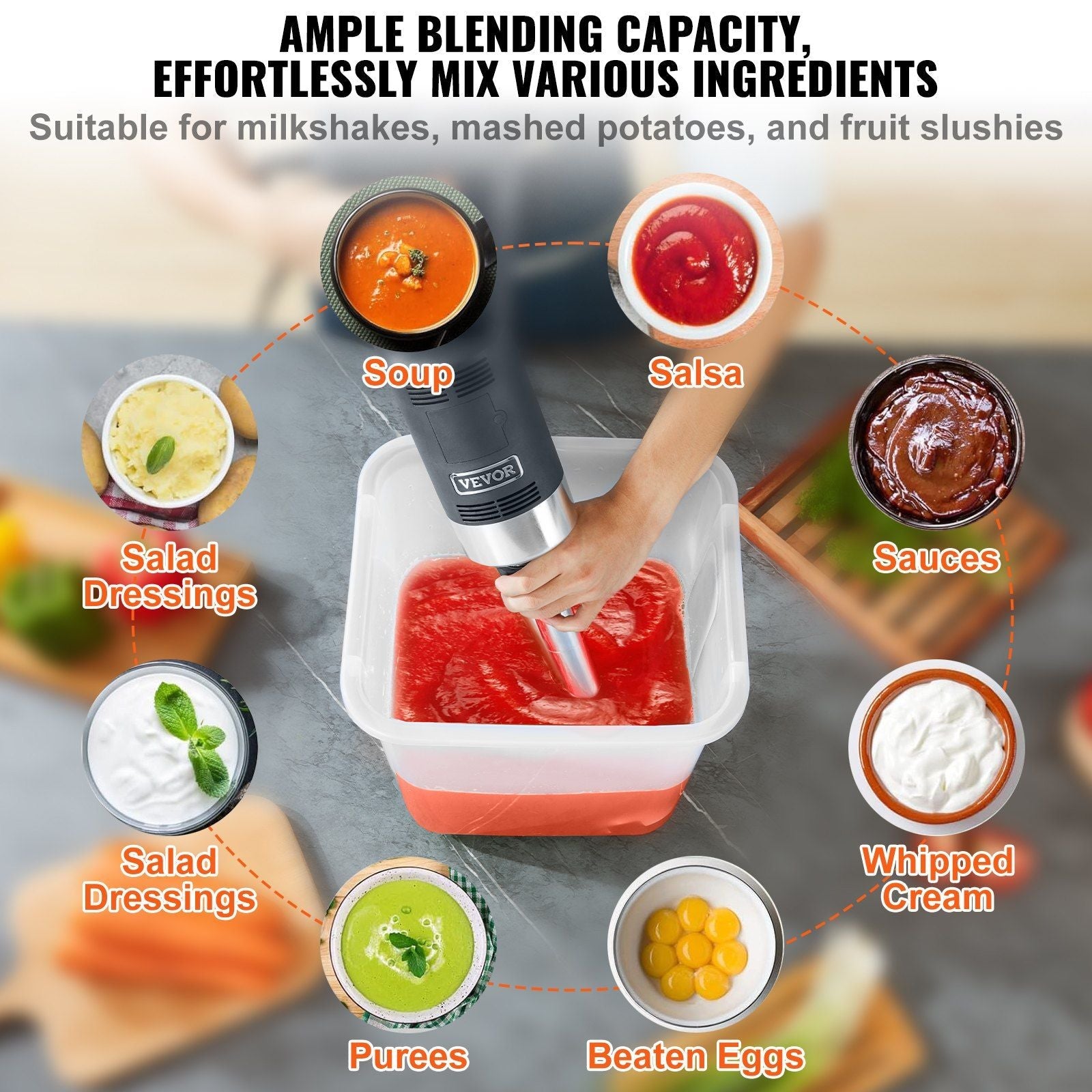 VEVOR Commercial Immersion Blender, 750W 12" Heavy Duty Hand Mixer, Variable Speed Kitchen Stick Mixer with 304 Stainless Steel Blade, Multi-Purpose Portable Mixer for Soup, Smoothie, Puree, Baby Food EasyOptionXY LLC