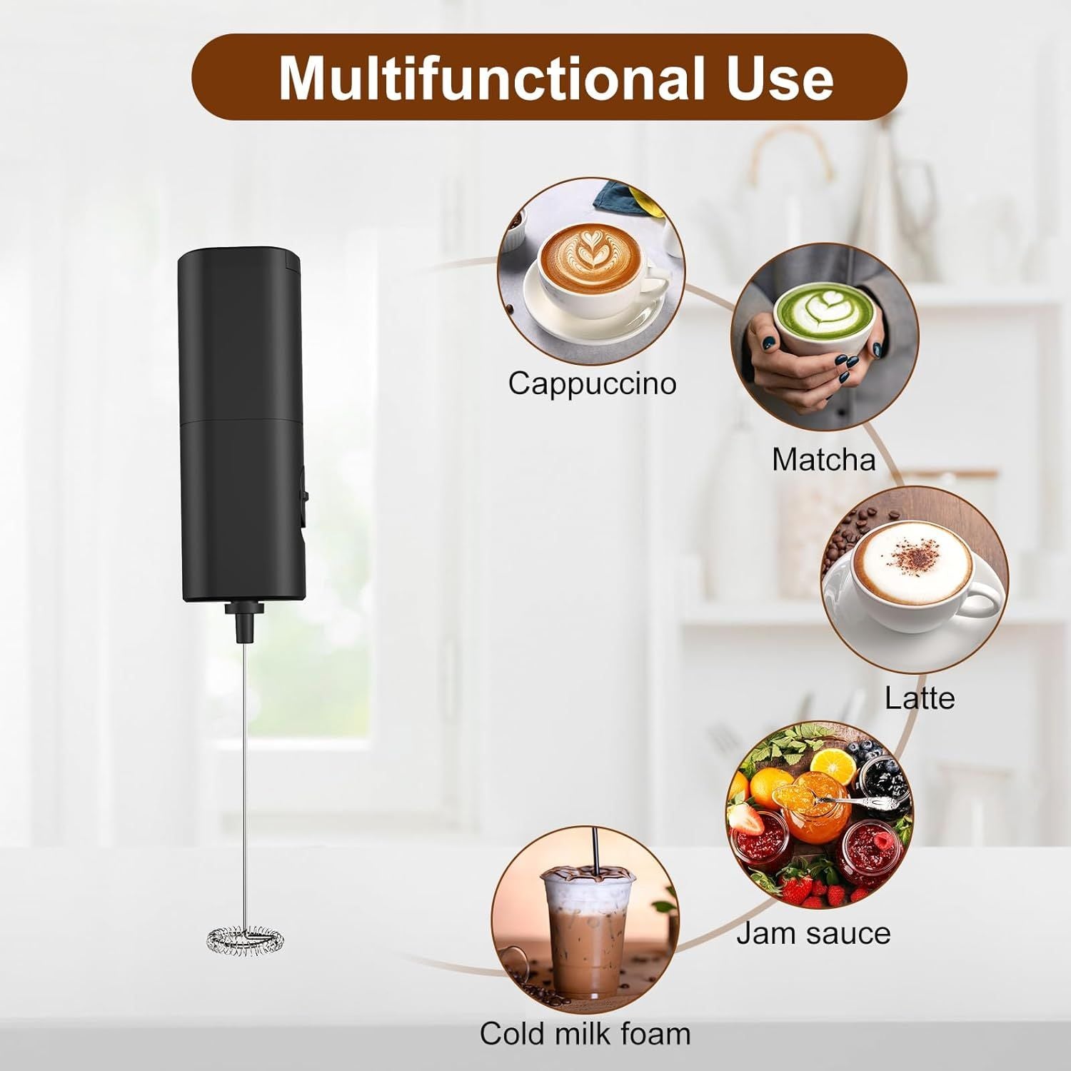 Electric Milk Frother Home Kitchen, Appliances, Handheld Egg Beater Household Supplies, Summer Cordless Coffee Bean Blender for Smoothies, Latte, Matcha, Eggs & More, Kitchen Accessories EasyOptionXY LLC