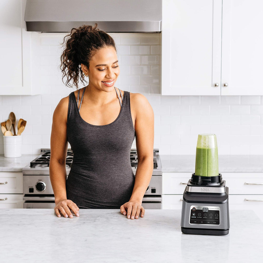 N inja BN801 Professional Plus Kitchen System, 1400 WP, 5 Functions for Smoothies, Chopping, Dough & More with Auto IQ, 72-oz.* Blender Pitcher, 64-oz. Processor Bowl, (2) 24-oz. To-Go Cups, Grey EasyOptionXY LLC