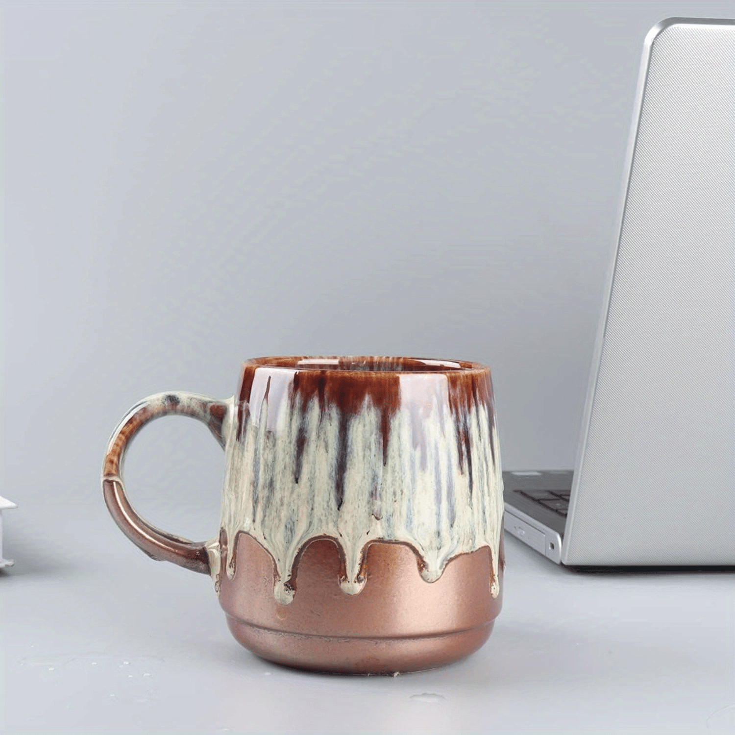 Large Ceramic Coffee Mug, 21 Oz, Gilt Beige Blue Tea Cup for Office and Home, Dishwasher and Microwave Safe EasyOptionXY LLC
