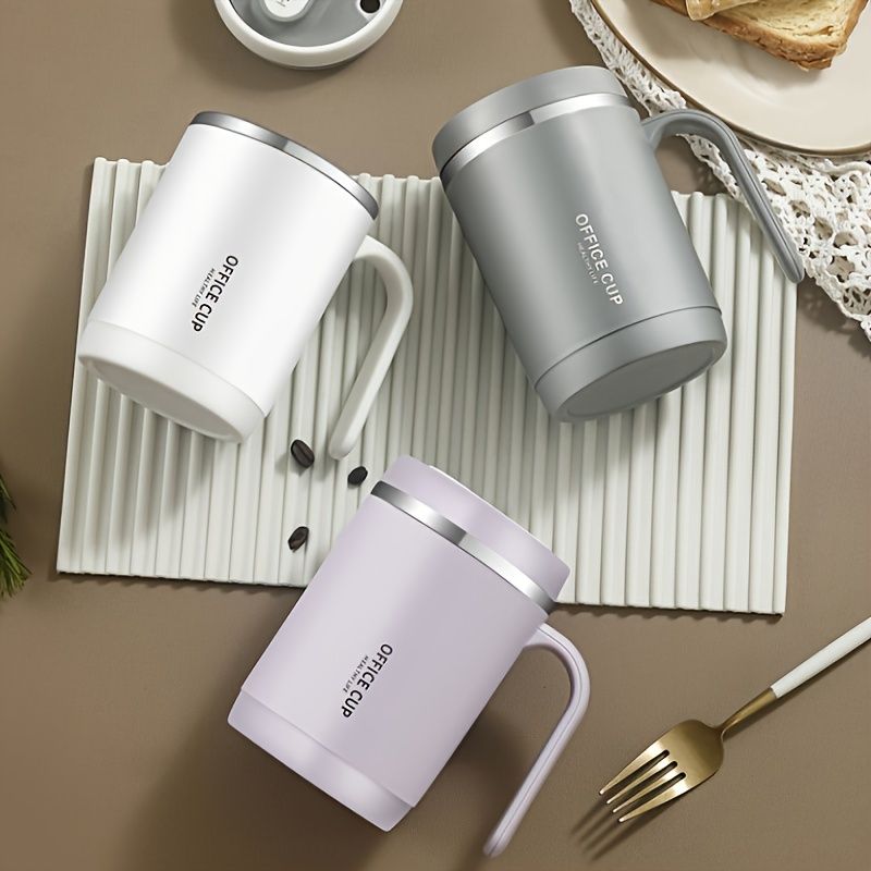1pc Stainless Steel Cups With Lid; 16 Oz 304 Stainless Steel Tumblers Durable Coffee Mug With Splash Proof Sliding Lid; Drink With Lid Open; Non-Insulated Mug; Without Straw EasyOptionXY LLC