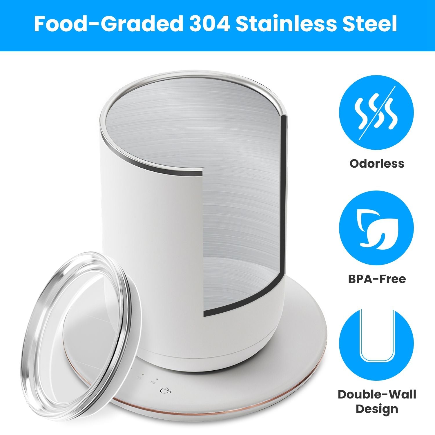 Self Stirring Coffee Mug with Lid Temperature Control Self-Heating Automatic Magnetic Mixing Mug with 3 Heat Settings Auto-Off Function For Coffee Tea Milk Cocoa Stainless Steel EasyOptionXY LLC