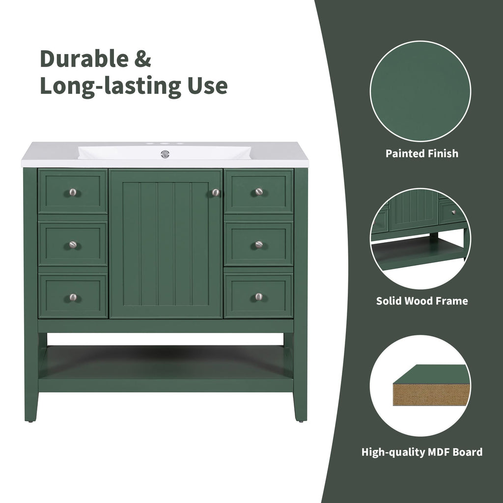 36\" Bathroom Vanity with Sink Combo, One Cabinet and Three Drawers, Solid Wood and MDF Board