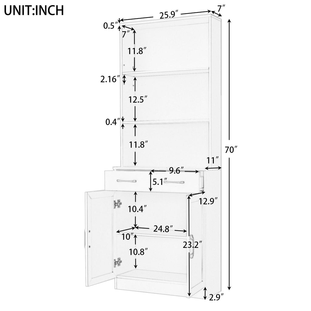 Bathroom Storage Cabinet, Cabinet with Two Doors and Drawers, Adjustable Shelf, Three-layer Open Shelf, MDF Board EasyOptionXY LLC