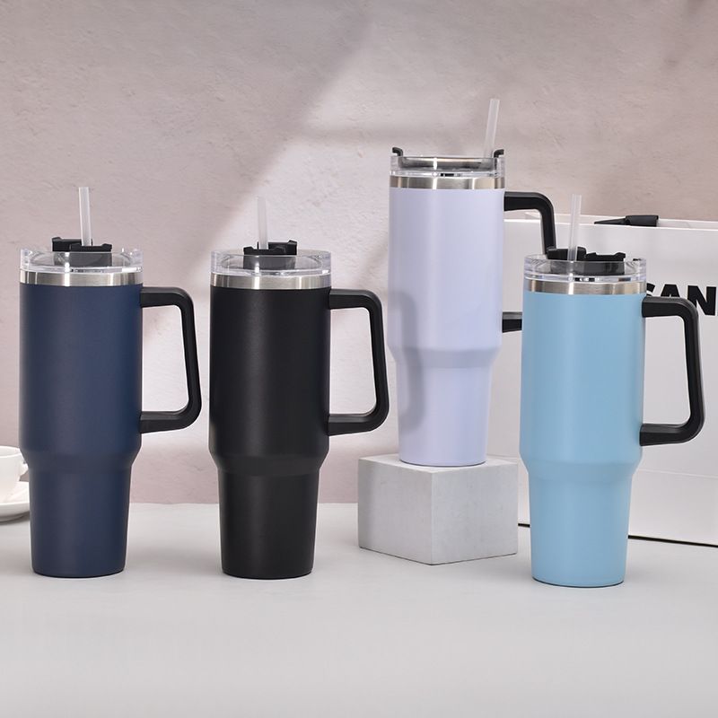 40oz Handle Car Cup with pipette stainless Steel insulated Cold beer cup portable ice cup with handle; Insulated Reusable Leakproof Stainless Steel Water Bottle Travel Mug Iced Coffee Cup