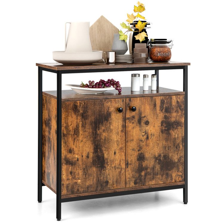 2-Door Buffet Cabinet with Shelves and Cable Management Holes