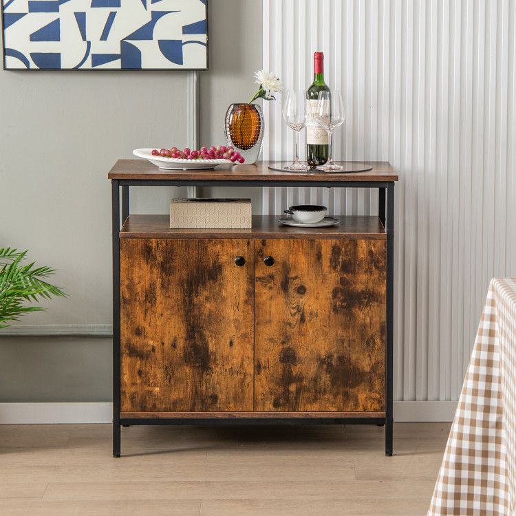 2-Door Buffet Cabinet with Shelves and Cable Management Holes
