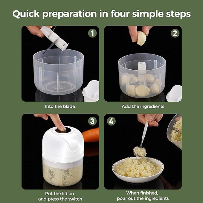 Mini Electric Garlic Chopper, Food Processors Small, Garlic Mincer Crusher Vegetable Chopper, Meat Grinder Masher Kitchen Tool, Portable Blender for Onion, Ginger, Veggie, Spice, Herb, Fruit, Nuts EasyOptionXY LLC