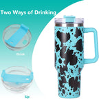 40oz 5D cowprint Insulated Tumbler With Handle And Straw Lid Portable Large Capacity water bottle, Heat preservation,304 Stainless Steel Cup For Outdoor Sports, Travel & Camping Birthday Gift