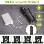 Tactical LED Flashlight Zoomable Rechargeable Search Light Torch 50000LM with 5Modes SOS Night Light For Night Walking Adventures EasyOptionXY LLC