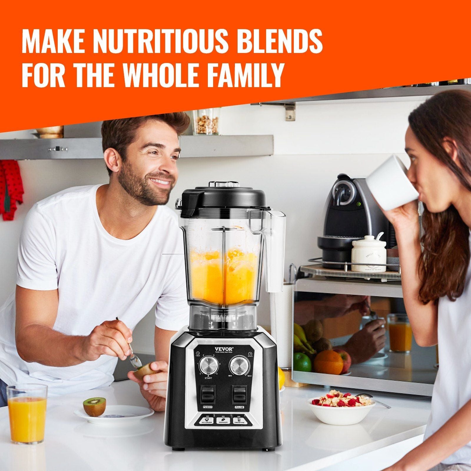 VEVOR Professional Blender, Commercial Countertop Blenders, 68 oz Jar Blender Combo, Stainless Steel 3 Functions Blender, for Frozen Drinks, Shakes, Smoothies, Peree, and Crush Ice, Black EasyOptionXY LLC