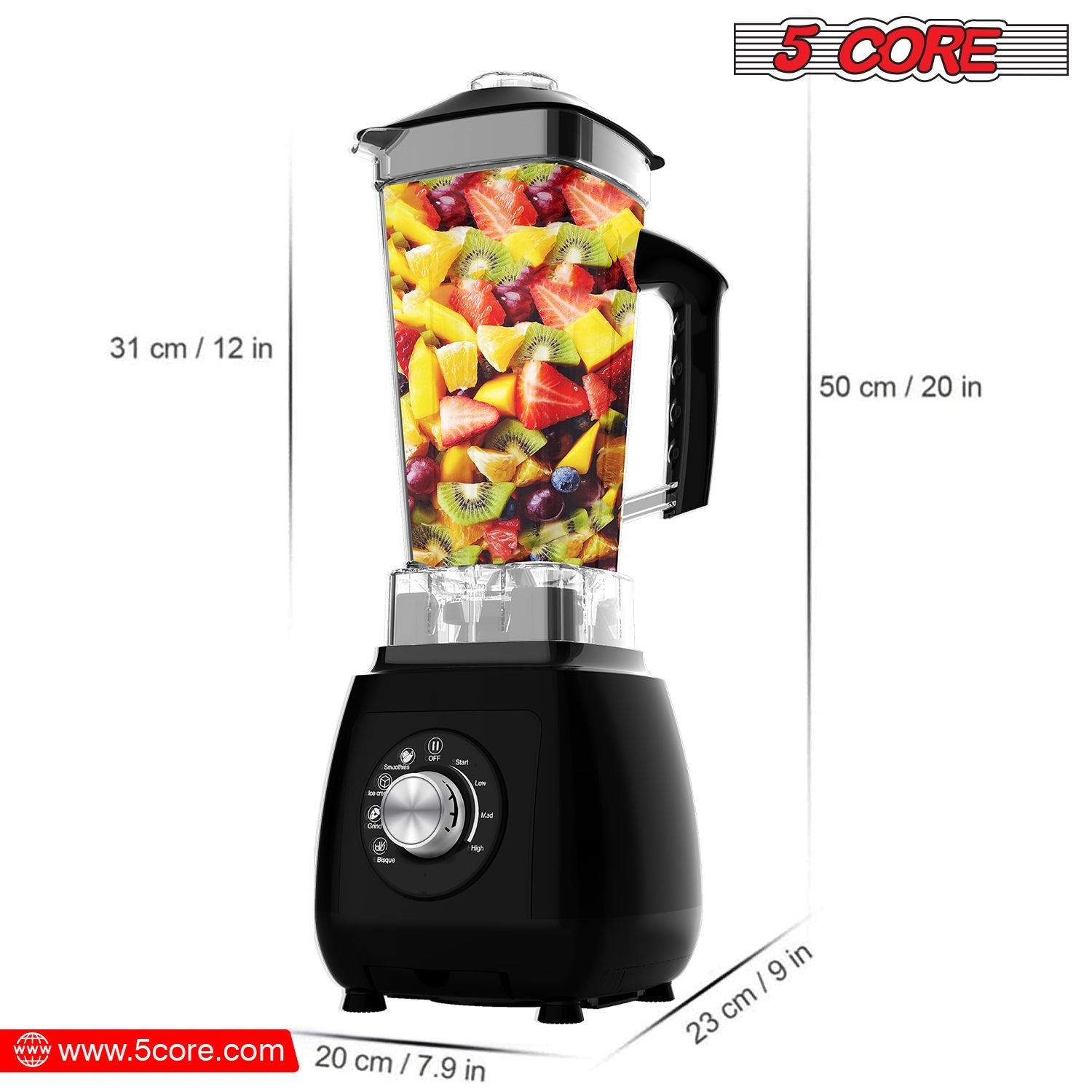 5 Core 2L Professional Countertop Blender For Kitchen 68 Oz 2000W High Speed BPA Free 6 Titanium Blade Smoothie Blender Electric For Soup Shake Juice Multi-Speed Manual JB 2000 M EasyOptionXY LLC