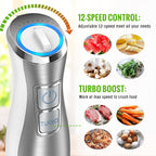 Hand Blender;  5 in 1 Multi-Purpose Immersion Blender set;  1100 watts 12 Adjustable Speed Stick Blender;  600ml Beaker;  500ml Food Processor Container;  Egg Whisk;  Milk Frother Attachments;  White EasyOptionXY LLC