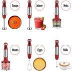 KOIOS 5-in-1 Hand Immersion Blender, 1000W 12 Speed Handheld Blender, Copper Motor Stainless Steel Blade Stick Blender,600ml Mixing Beaker,500ml Food Processor, Whisk, Milk Frother, B PA-F ree, Red