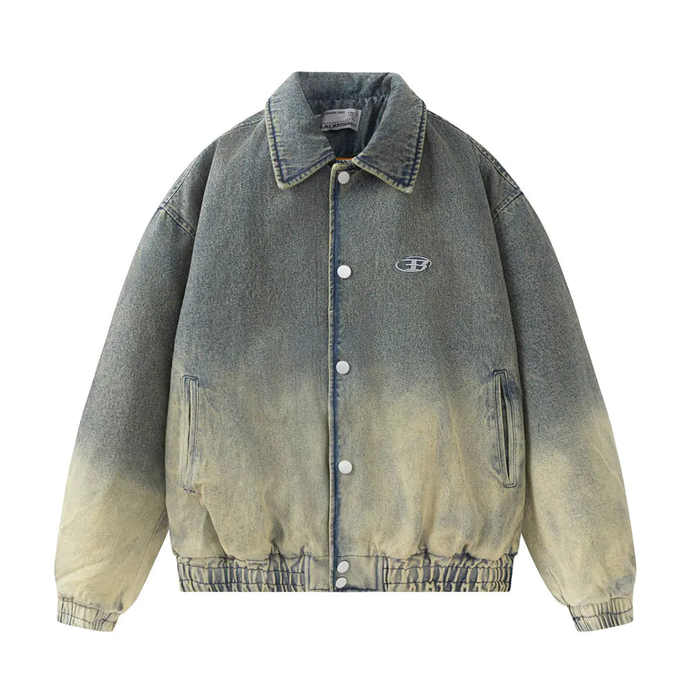 Gradient Wash Thick Quilted Denim Jacket Pi-Mart