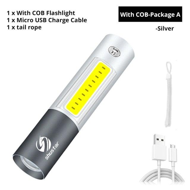 Dual Power LED Flashlight With Pure Beam Slide Focus Waterproof Rechargeable LED USB Telescopic Zoom Portable Flashlight For Night Lighting Night Riding Camping High-Powered Flash Lights Stevvex