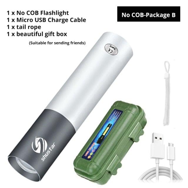 Dual Power LED Flashlight With Pure Beam Slide Focus Waterproof Rechargeable LED USB Telescopic Zoom Portable Flashlight For Night Lighting Night Riding Camping High-Powered Flash Lights Stevvex