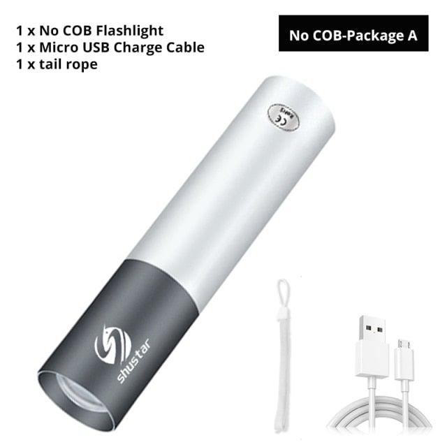 Dual Power LED Flashlight With Pure Beam Slide Focus Waterproof Rechargeable LED USB Telescopic Zoom Portable Flashlight For Night Lighting Night Riding Camping High-Powered Flash Lights Stevvex