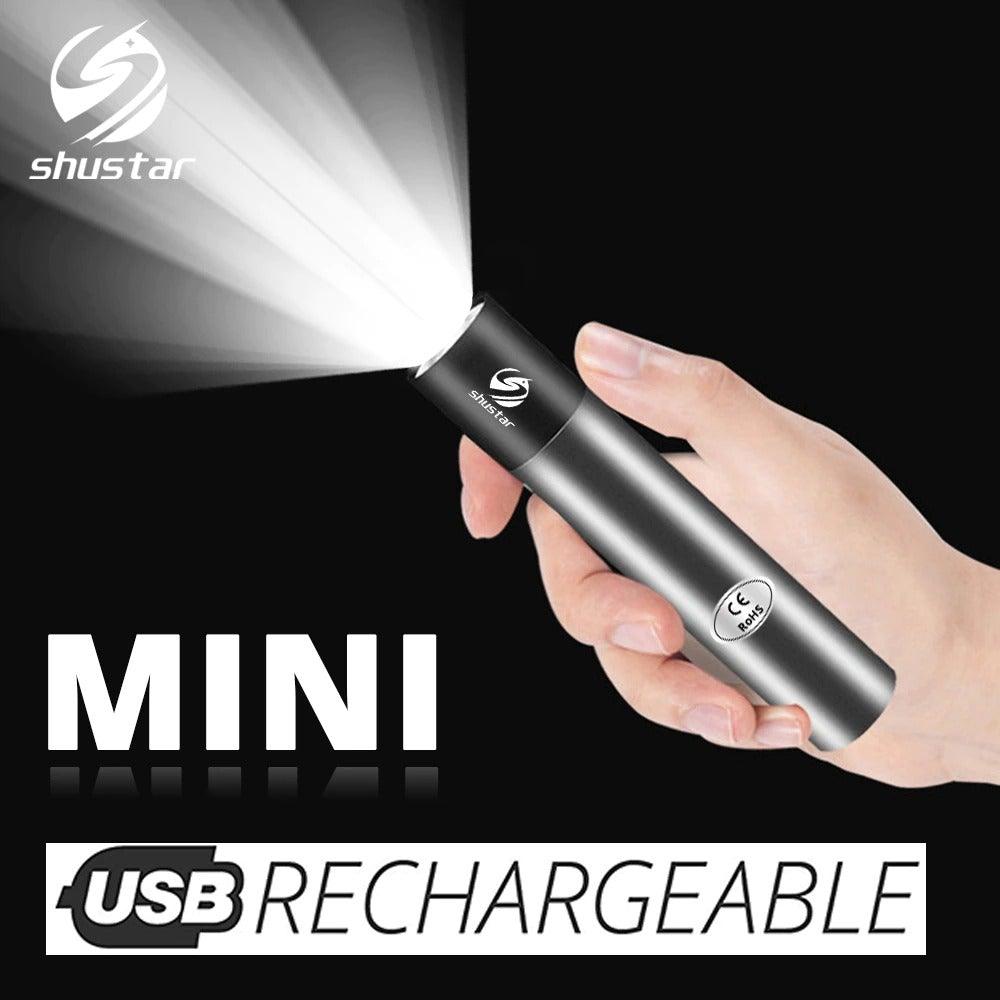 Dual Power LED Flashlight With Pure Beam Slide Focus Waterproof Rechargeable LED USB Telescopic Zoom Portable Flashlight For Night Lighting Night Riding Camping High-Powered Flash Lights Stevvex