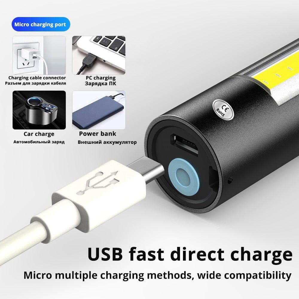 Dual Power LED Flashlight With Pure Beam Slide Focus Waterproof Rechargeable LED USB Telescopic Zoom Portable Flashlight For Night Lighting Night Riding Camping High-Powered Flash Lights Stevvex