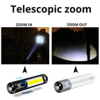 Dual Power LED Flashlight With Pure Beam Slide Focus Waterproof Rechargeable LED USB Telescopic Zoom Portable Flashlight For Night Lighting Night Riding Camping High-Powered Flash Lights Stevvex