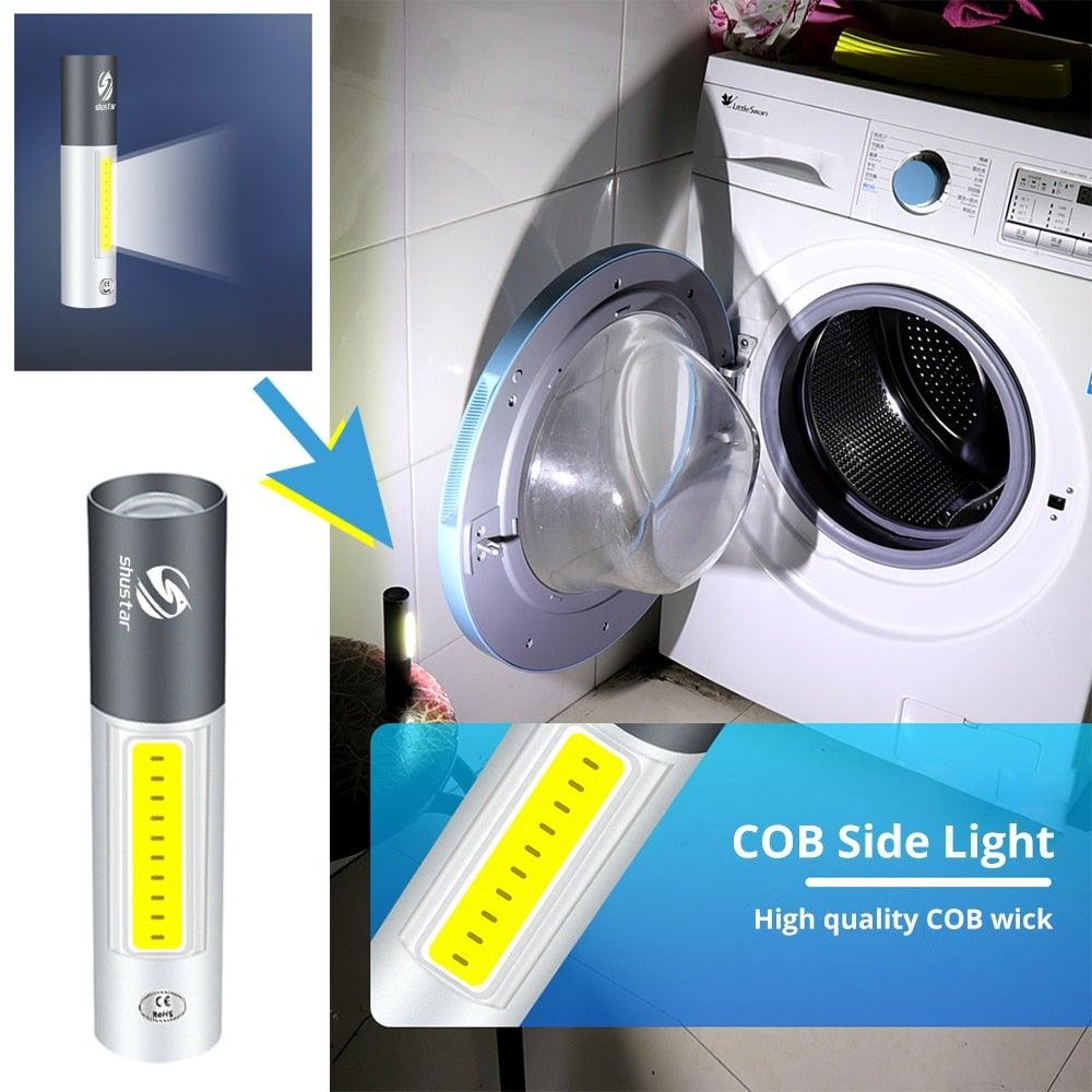 Dual Power LED Flashlight With Pure Beam Slide Focus Waterproof Rechargeable LED USB Telescopic Zoom Portable Flashlight For Night Lighting Night Riding Camping High-Powered Flash Lights Stevvex