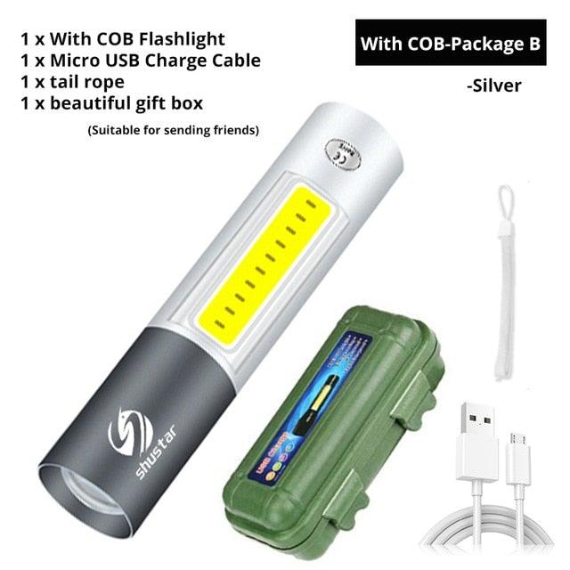 Dual Power LED Flashlight With Pure Beam Slide Focus Waterproof Rechargeable LED USB Telescopic Zoom Portable Flashlight For Night Lighting Night Riding Camping High-Powered Flash Lights Stevvex