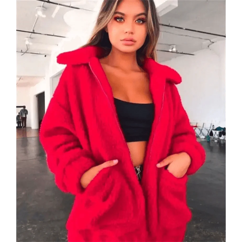 Durable Autumn Winter Faux Fur Coat For Women Casual Warm Soft Zipper Fur Jacket Plush Overcoat Pocket Plus Size Teddy Coat For Female Stevvex