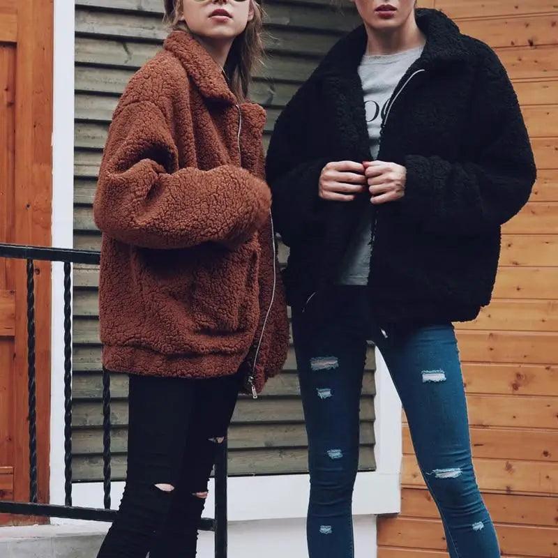 Durable Autumn Winter Faux Fur Coat For Women Casual Warm Soft Zipper Fur Jacket Plush Overcoat Pocket Plus Size Teddy Coat For Female Stevvex