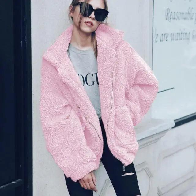 Durable Autumn Winter Faux Fur Coat For Women Casual Warm Soft Zipper Fur Jacket Plush Overcoat Pocket Plus Size Teddy Coat For Female Stevvex