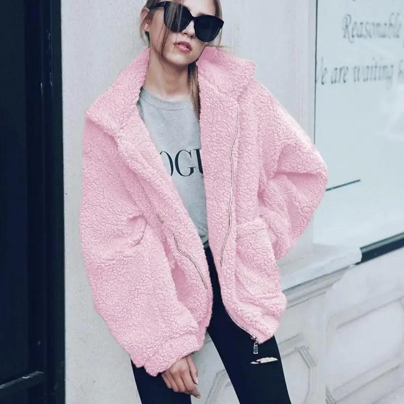 Durable Autumn Winter Faux Fur Coat For Women Casual Warm Soft Zipper Fur Jacket Plush Overcoat Pocket Plus Size Teddy Coat For Female Stevvex